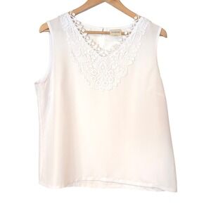 Bedford‎ Fair White Lace Neck Sleeveless Tank Top Plus Size PL